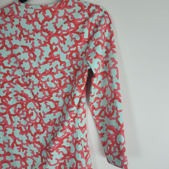 J. Mclaughlin Long Sleeve Top XS Womens Spandex Blend Light Blue Red Print - Picture 10 of 10